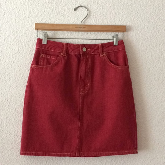 red denim skirt topshop